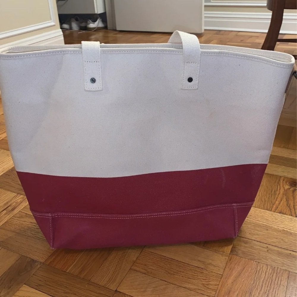 L.L Bean Canvas White and Red Tote Bag
